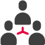 three people icon with a pink line that connects them