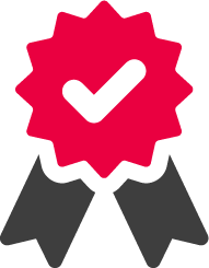 check mark badge in pink and gray