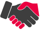 hands shaking icon in pink and gray