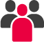 three people icon in gray and pink