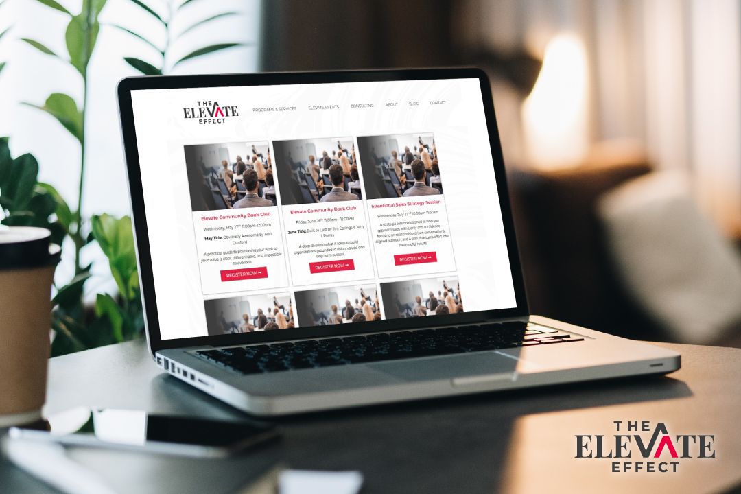 mock up of the elevate events page on a laptop